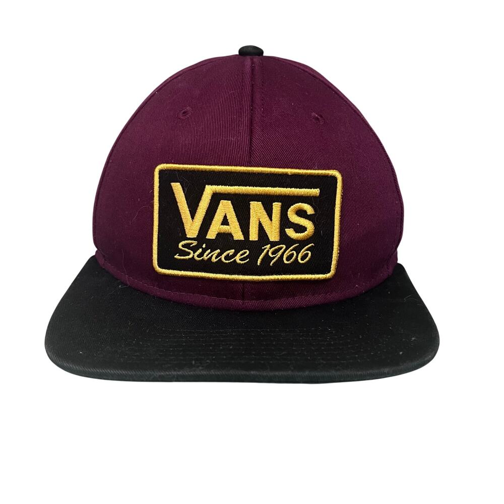 Vans Since 1966 Snapback Hat Maroon Burgundy Black Flat Brim Embroidered Patch